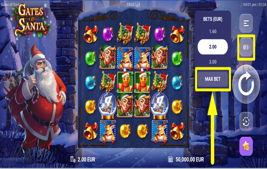 Gates of Santa Geben Sie die maximale Anzahl an Credits ein.