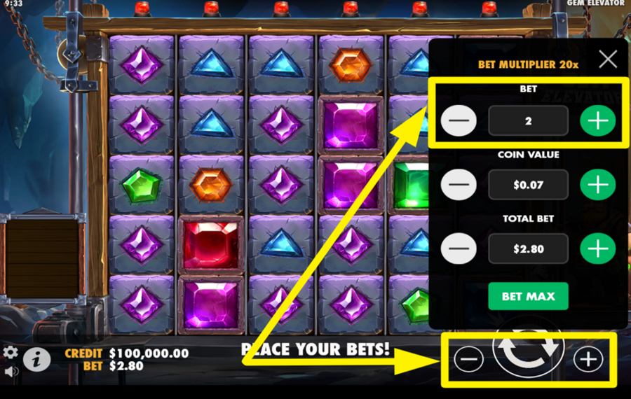 Gem Elevator CHANGE THE BET LEVEL.