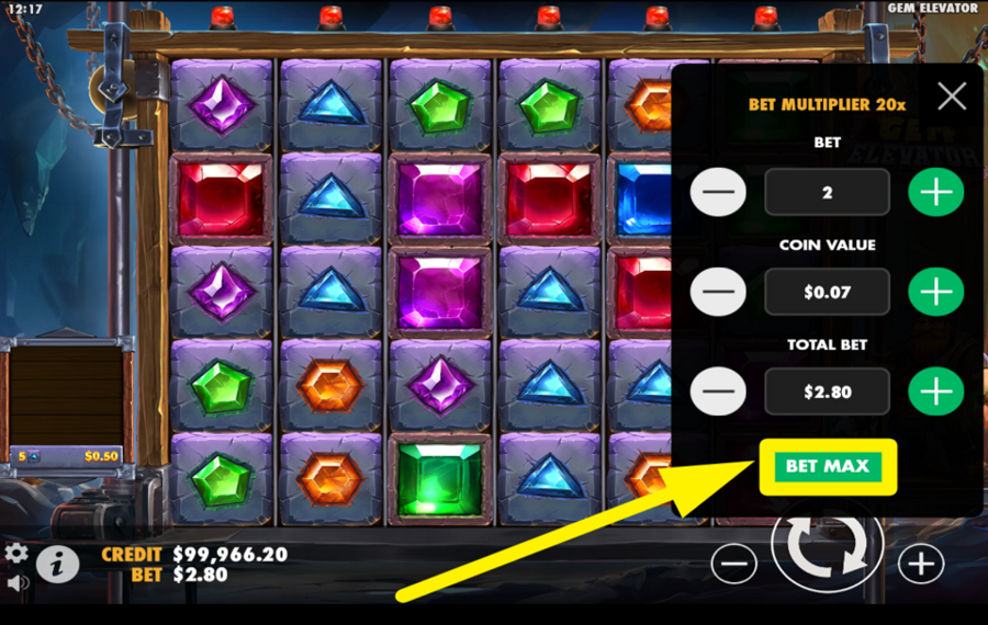 Gem Elevator SELECT THE MAXIMUM BET LIMIT.