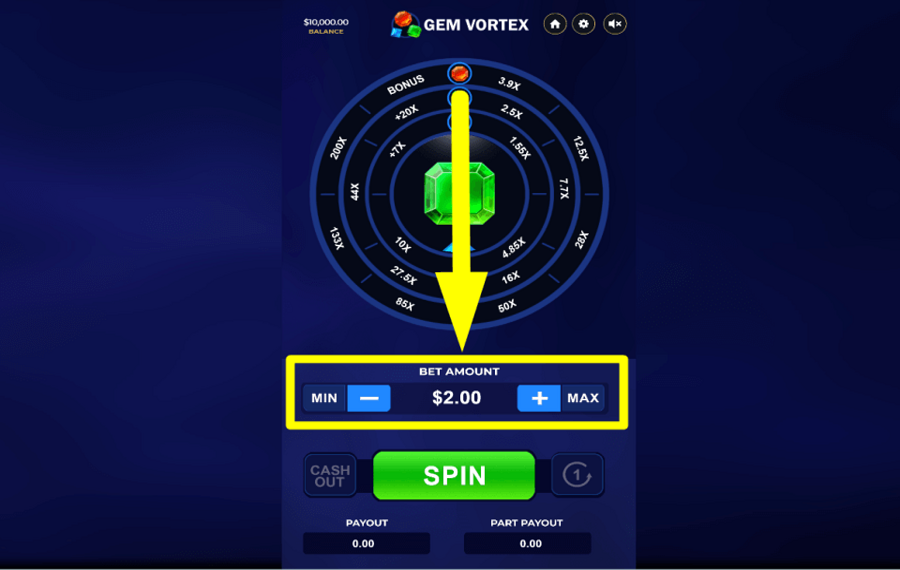 Gem Vortex ADJUST THE WAGER.