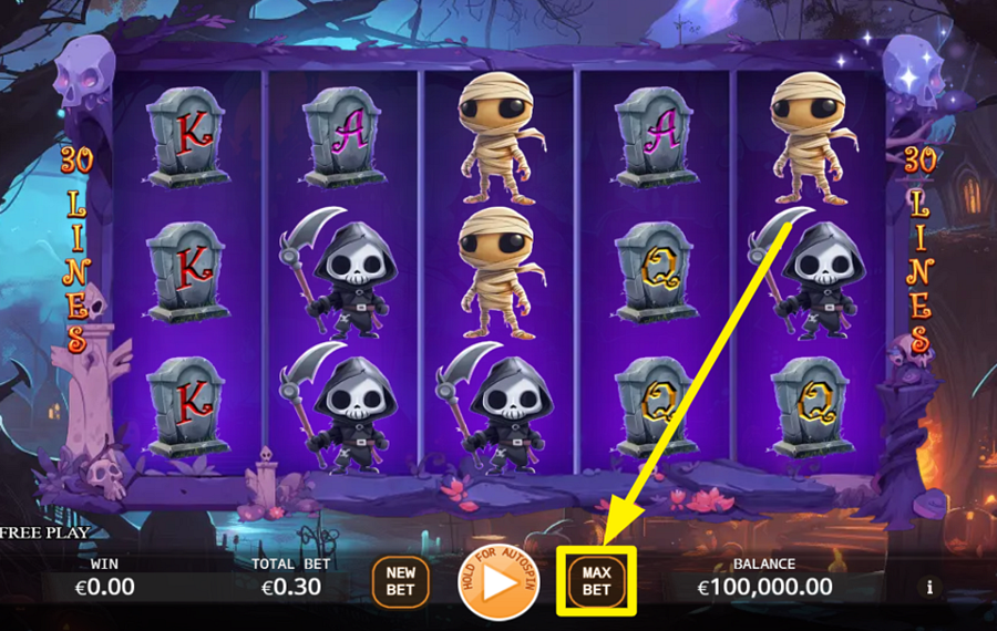 Ghosts Gather CHOOSE THE MAXIMUM BET AMOUNT.