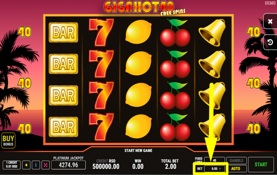 Giga Hot 40 Free Spins ADJUST THE WAGER.