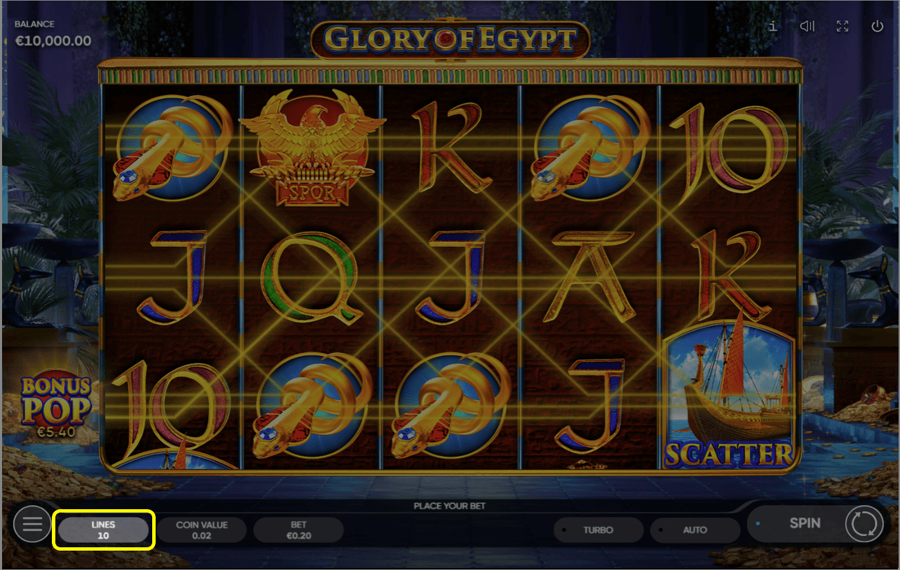 Glory of Egypt Adjust the number of paylines