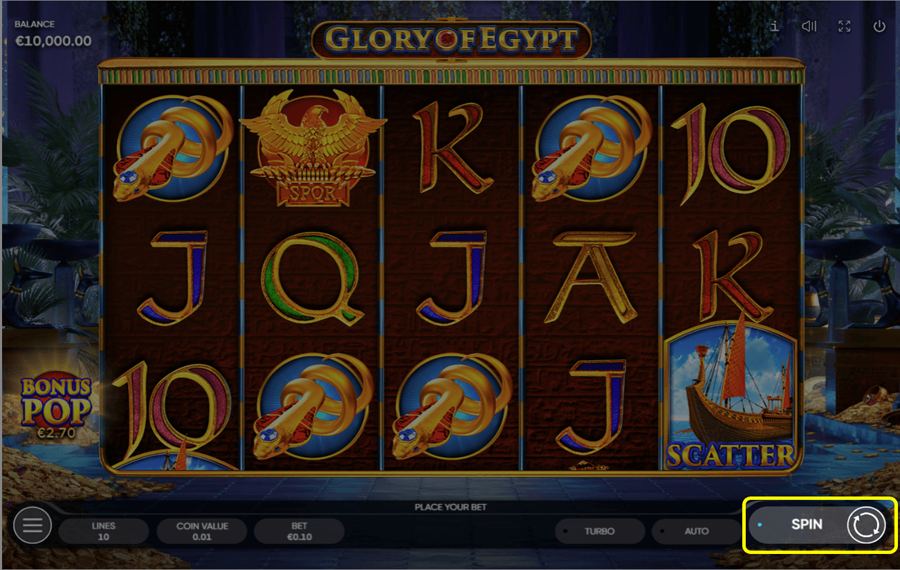 Glory of Egypt Press the spin button