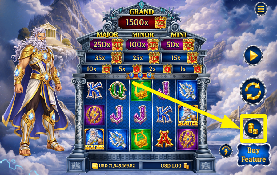 Glory of Olympus Zeus Hold and Conquer MODIFIEZ LE MONTANT DE VOTRE MISE.