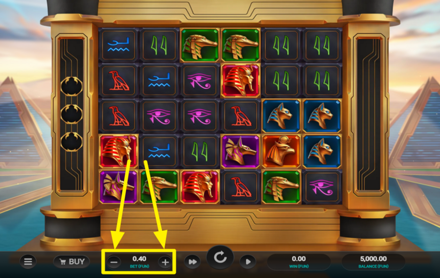 Glyph of Gods ADJUST THE TOTAL BET.