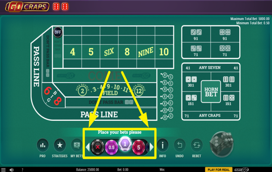 Go Craps PLACE YOUR BETS.