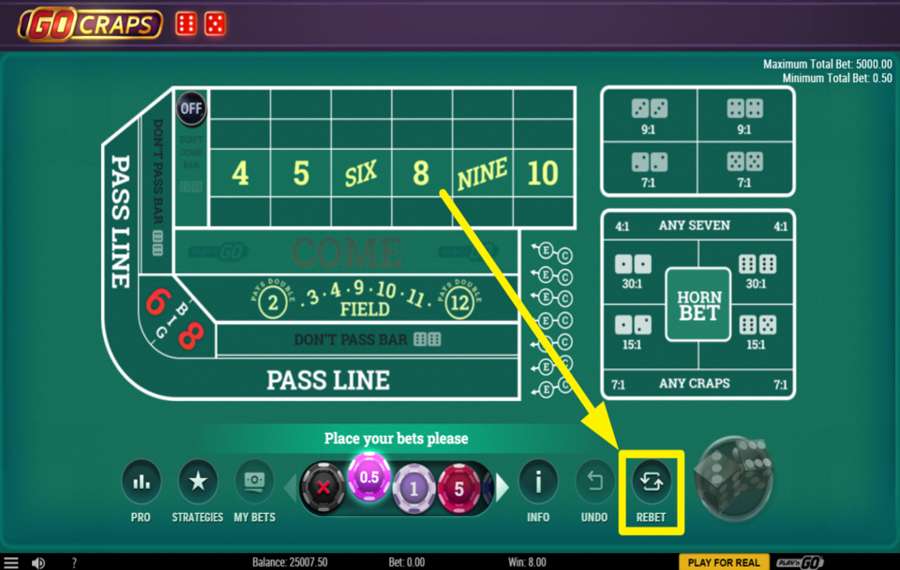 Go Craps REPEAT YOUR BETS.