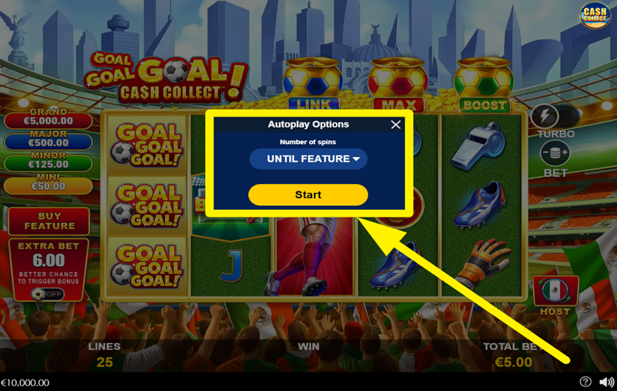 Goal Goal Goal Cash Collect SPIN THE REELS AUTOMATICALLY.