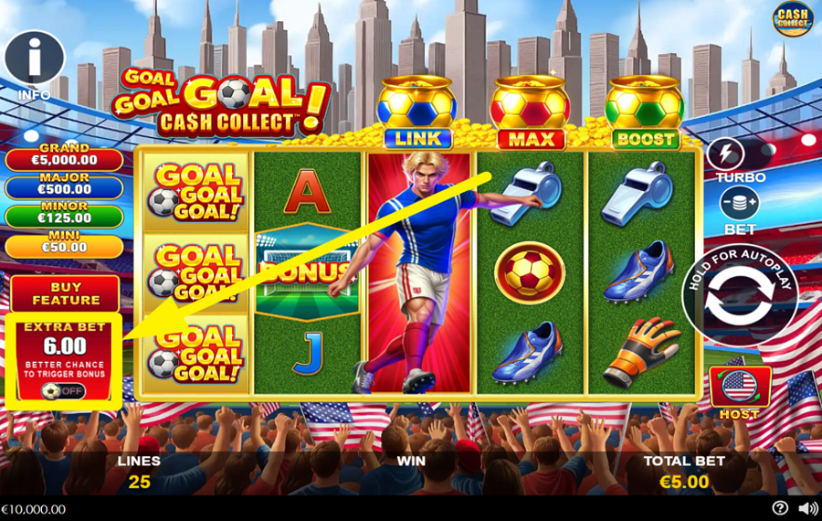 Goal Goal Goal Cash Collect TURN ON EXTRA BET.