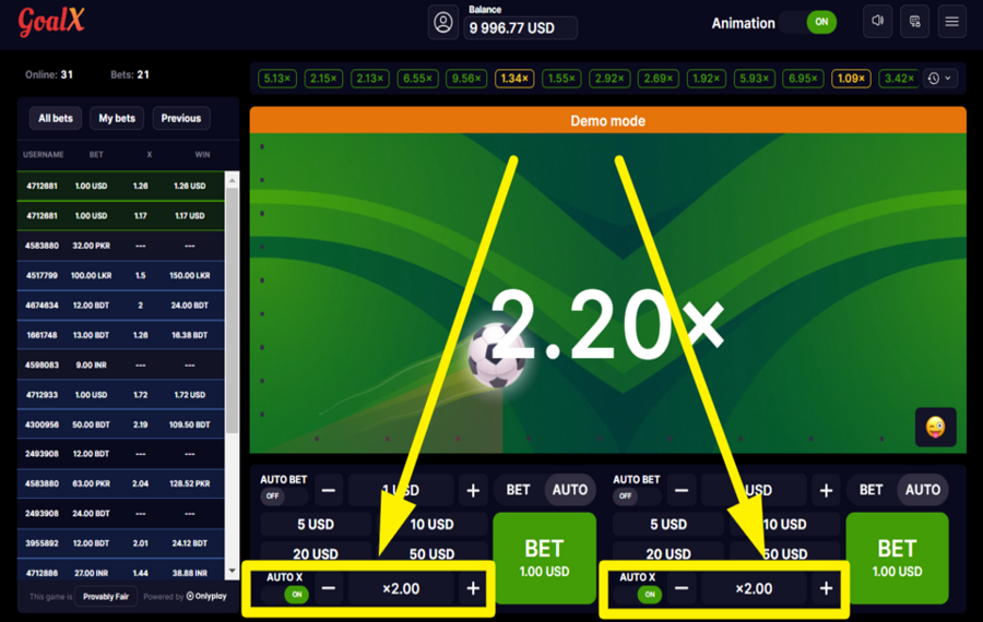 GoalX SET AUTO CASH-OUT.