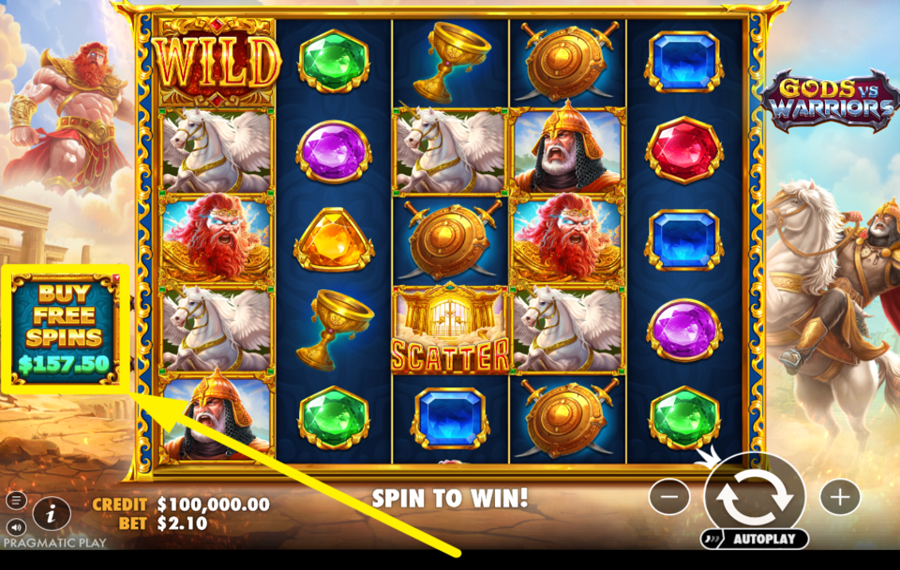 Gods vs Warriors PURCHASE THE BONUS GAME.