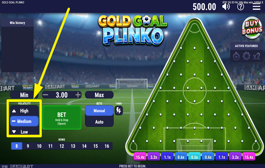 Gold Goal Plinko ОПРЕДЕЛИТЕ УРОВЕНЬ РИСКА.