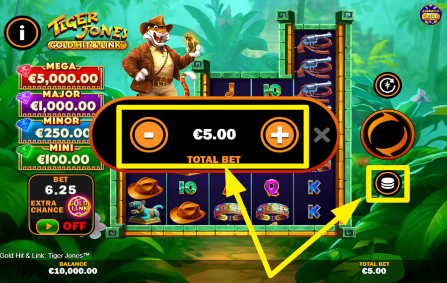 Gold Hit and Link Tiger Jones ASSEGNARE UN VALORE ALLA SCOMMESSA.