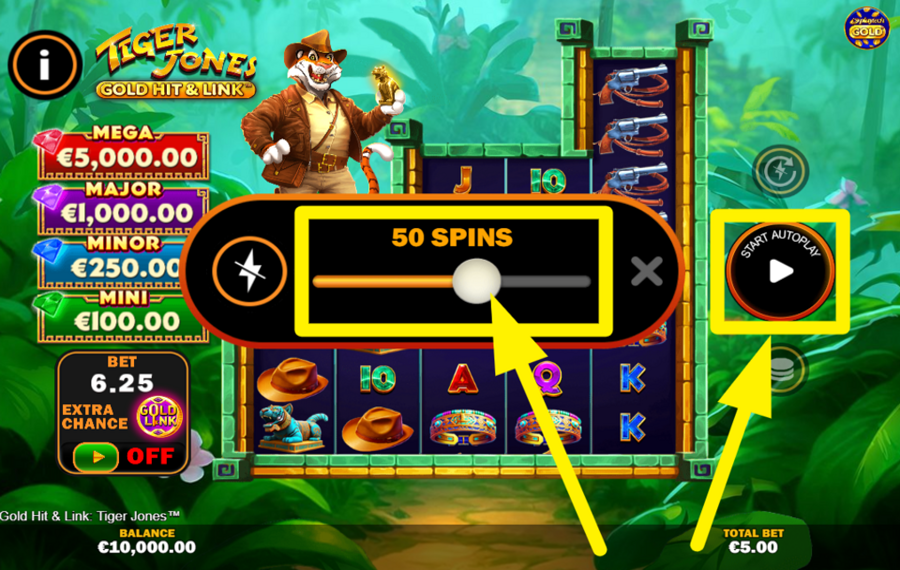 Gold Hit and Link Tiger Jones ABILITA RIPRODUZIONE AUTOMATICA.