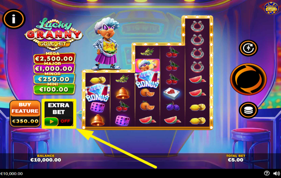 Gold Hit Lucky Granny ATTIVA LA MODALITÀ SCOMMESSA EXTRA.
