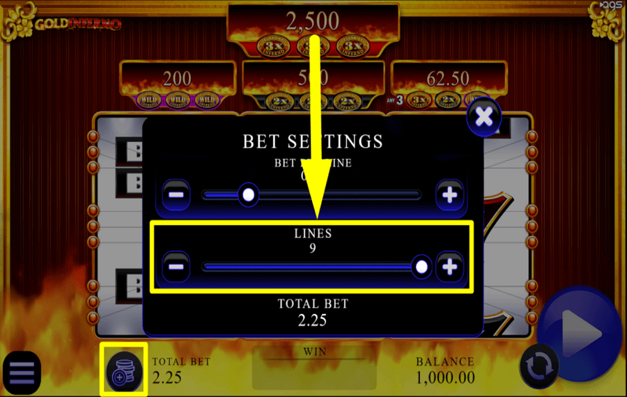 Gold Inferno CHOOSE THE PAYLINES.