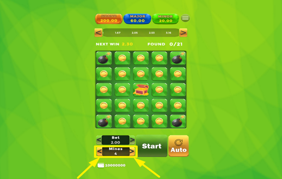 Gold Mine Hunter IMPOSTA IL NUMERO DI MINE.