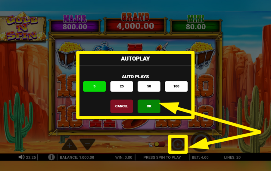 Gold N Spin VERWENDEN SIE DEN AUTOMATISCHEN SPIN.