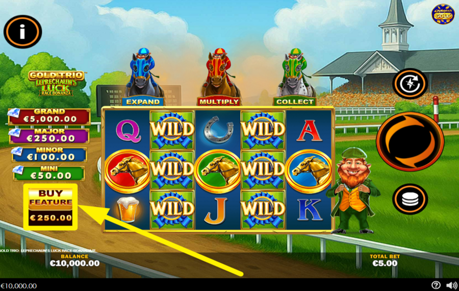 Gold Trio Leprechauns Luck Race Bonanza AGGIUNGI AL DIVERTIMENTO!