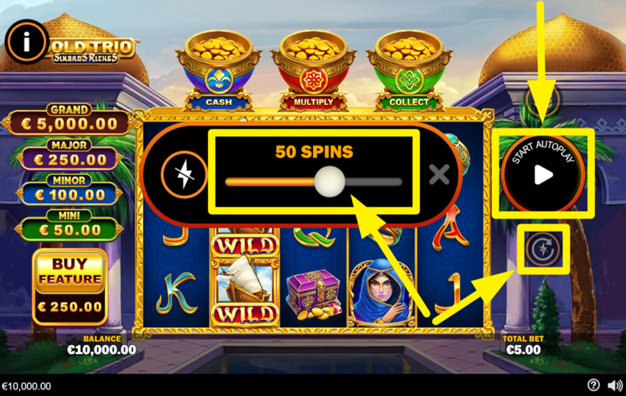 Gold Trio Sinbads Riches ABILITA LA RIPRODUZIONE AUTOMATICA.