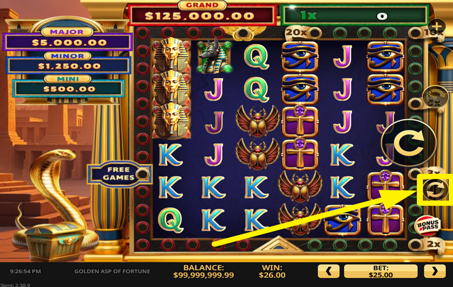 Golden Asp of Fortune EMPLOY THE AUTOMATIC SPINS.