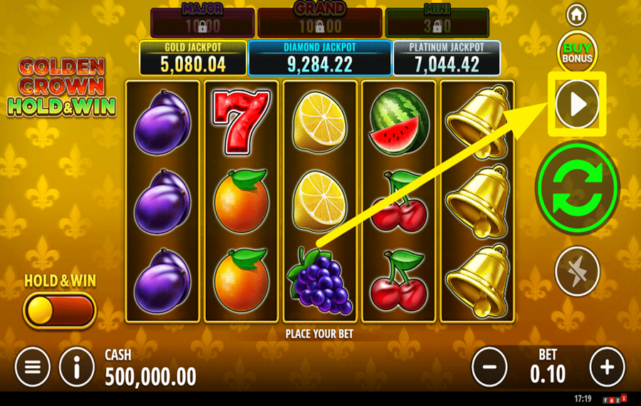 Golden Crown Hold and Win UTILICE LOS GIROS AUTOMÁTICOS.