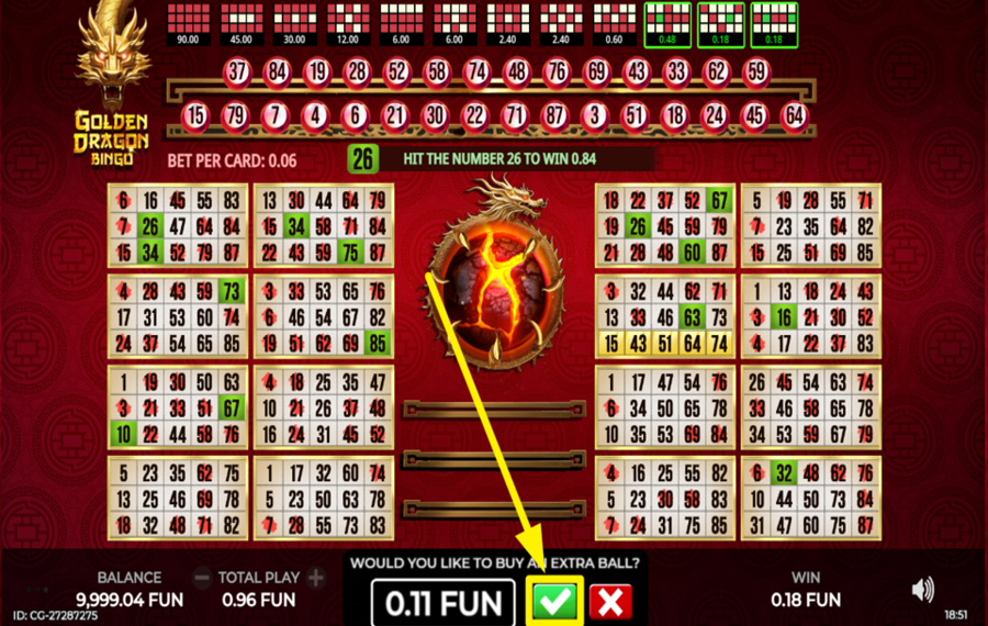 Golden Dragon Bingo ACHETEZ DES BALLES SUPPLÉMENTAIRES.