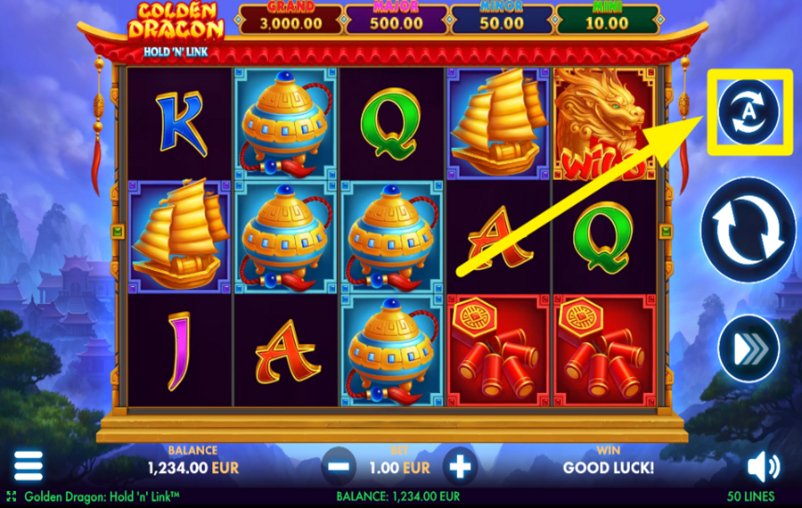 Golden Dragon Hold N Link ЗАПУСК АВТОМАТИЧЕСКИХ ВРАЩЕНИЙ.