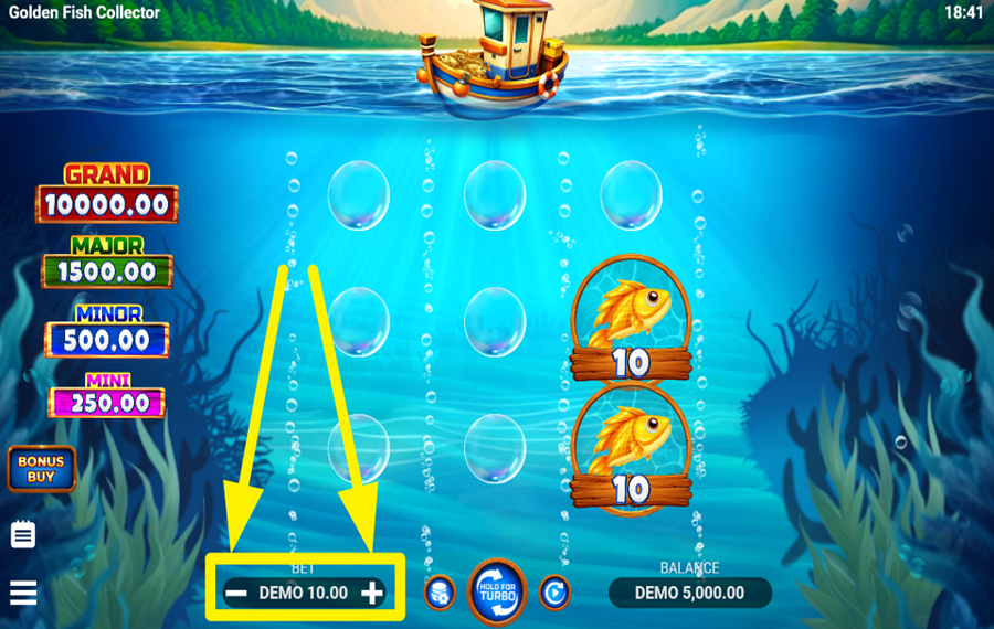 Golden Fish Collector ОПРЕДЕЛИТЕ ЗНАЧЕНИЕ СТАВКИ.