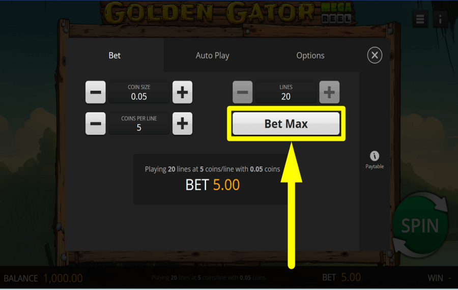 Golden Gator Mega Reel APPLY MAXIMUM BET.