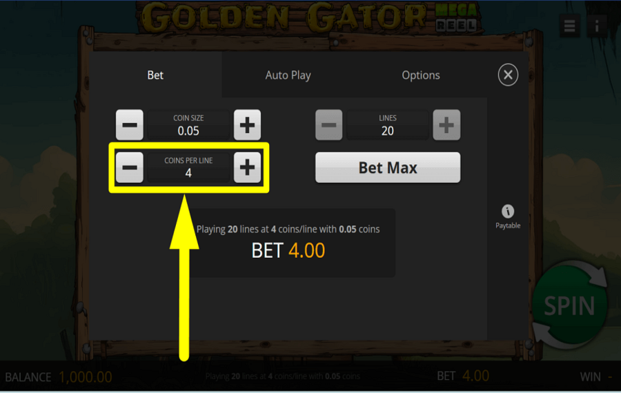 Golden Gator Mega Reel ADJUST YOUR COINS.