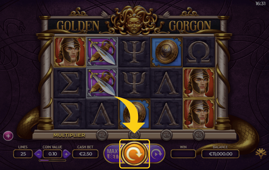 Golden Gorgon Press the spin button