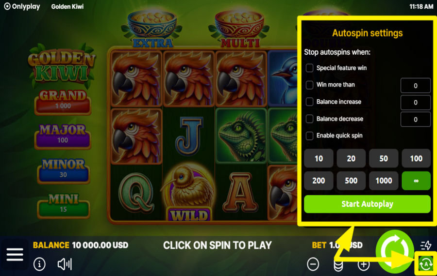 Golden Kiwi ВКЛЮЧИТЕ АВТОМАТИЧЕСКИЙ ВОСПРОИЗВЕДЕНИЕ.