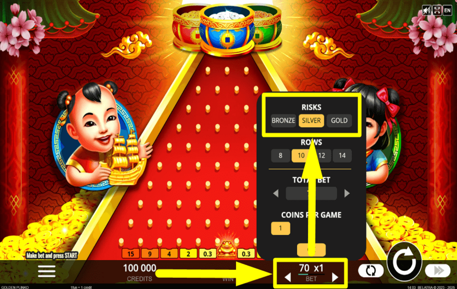 Golden Plinko AJUSTER LA VOLATILITÉ.