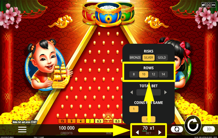 Golden Plinko ATTRIBUER DES LIGNES.