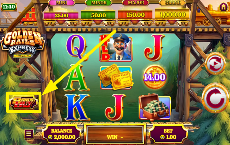 Golden Rails Express PURCHASE THE BONUS ROUND.