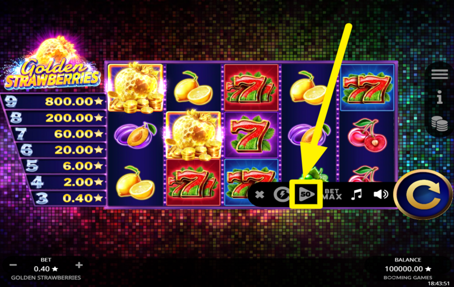 Golden Strawberries INITIATE AUTOMATIC SPINS.