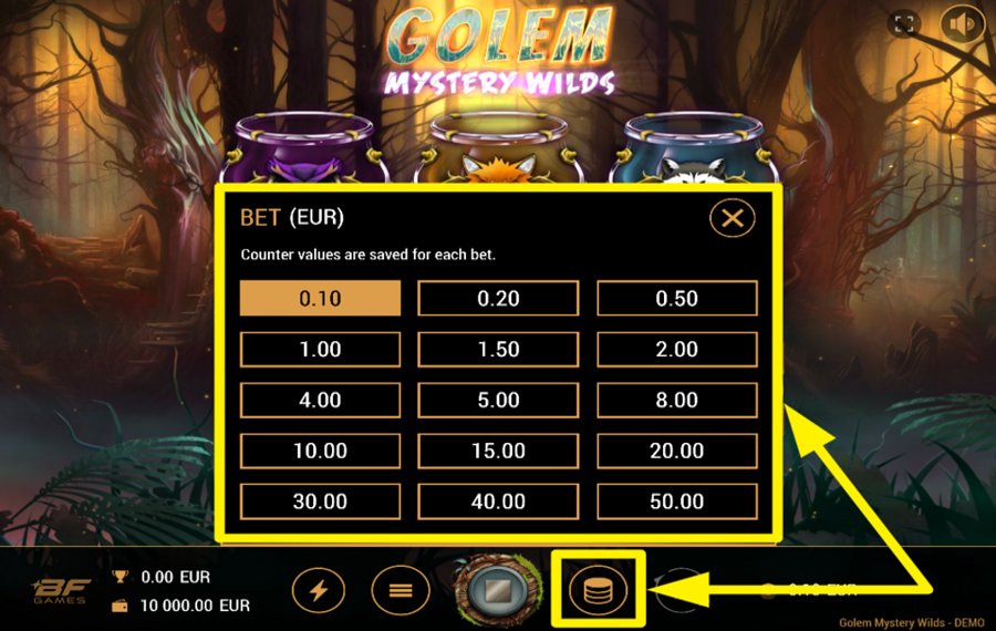 Golem Mystery Wilds ИЗМЕНИТЕ СВОЮ СТАВКУ.