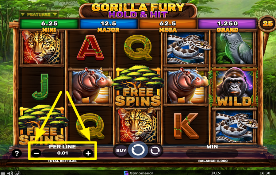 Gorilla Fury Hold and Hit MODIFIQUE LA APUESTA POR LÍNEA.