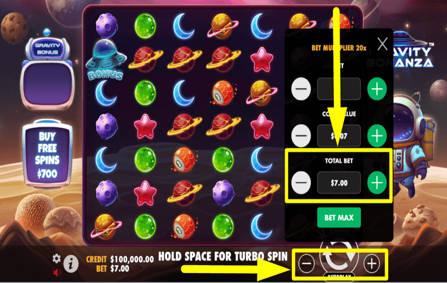 Gravity Bonanza CAST YOUR TOTAL BET.