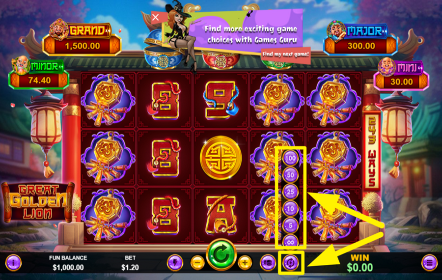 Great Golden Lion UTILISEZ LA JEU AUTOMATIQUE.