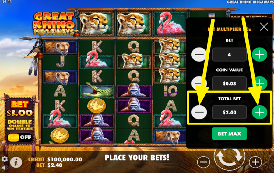 Great Rhino Megaways CHOISISSEZ LA MISE TOTALE.