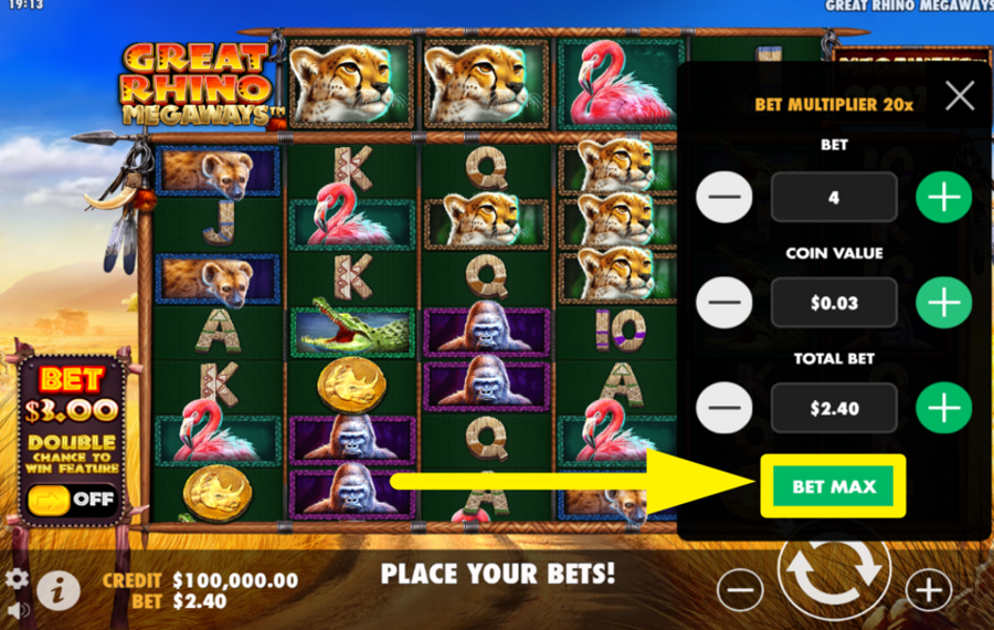 Great Rhino Megaways CIBLEZ LA VALEUR DE MISE MAXIMALE.