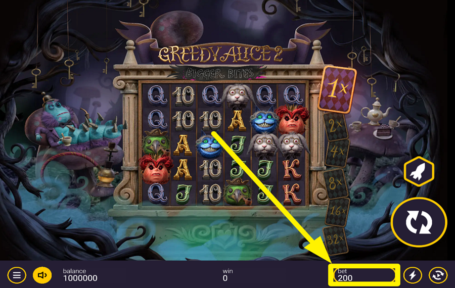 Greedy Alice 2 Bigger Bites ADJUST YOUR WAGER.