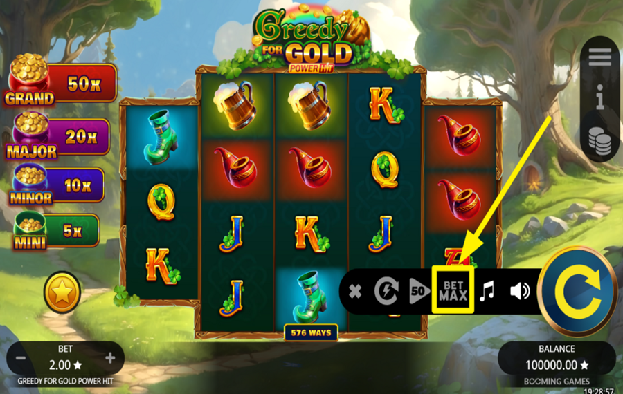 Greedy for Gold Power Hit ОПРЕДЕЛИТЕ НАИБОЛЬШИЙ ПРЕДЕЛ СТАВКИ.