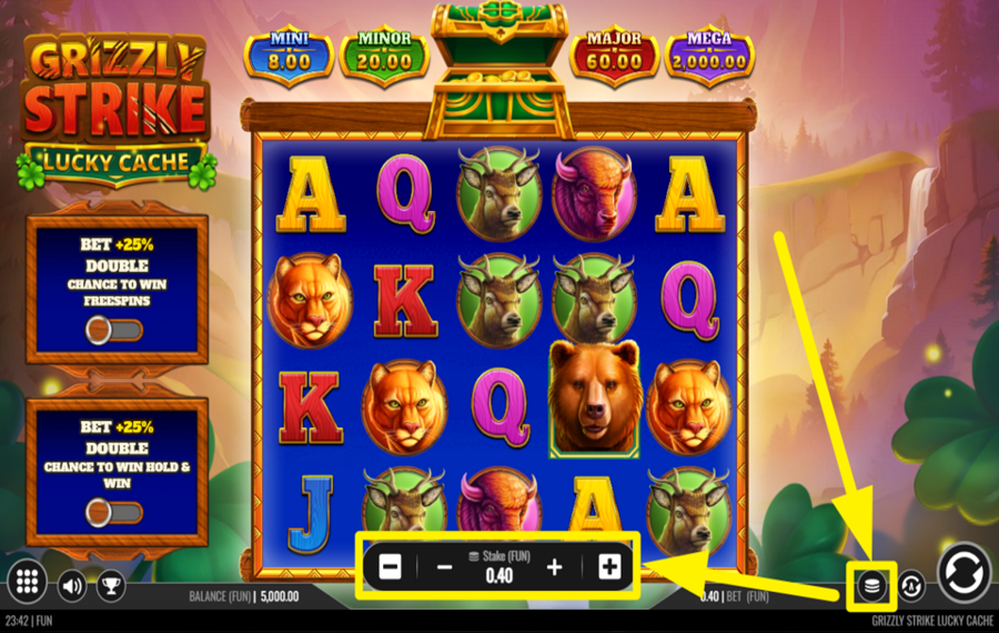 Grizzly Strike Lucky Cache SPECIFY YOUR WAGER.