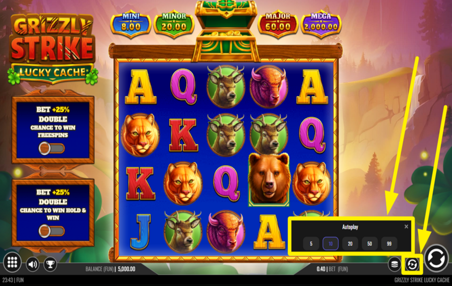 Grizzly Strike Lucky Cache INITIATE AUTOMATIC SPINS.