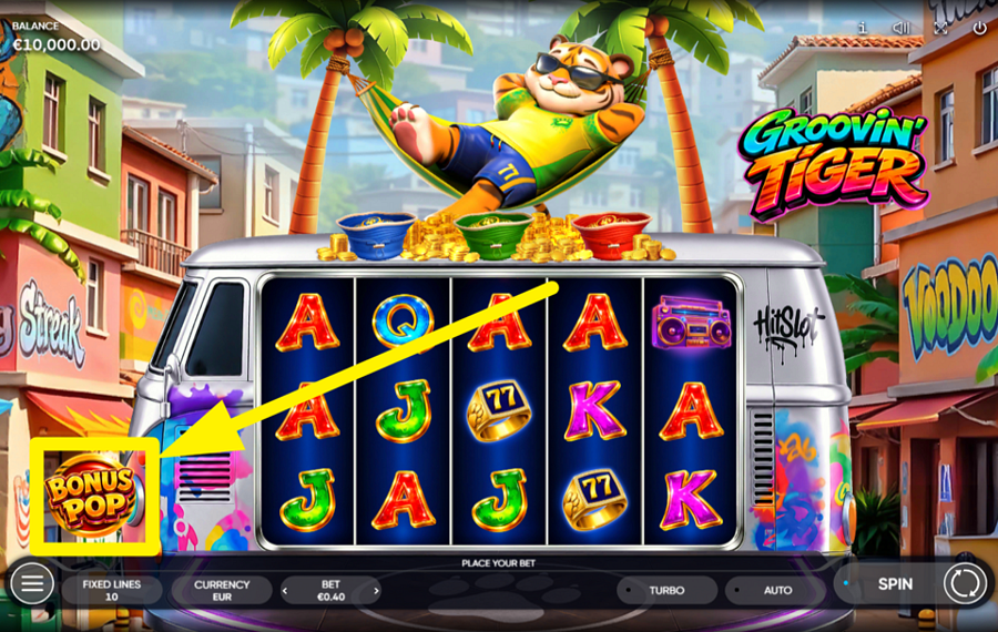 Groovin Tiger UNLOCK THE BONUS GAME.