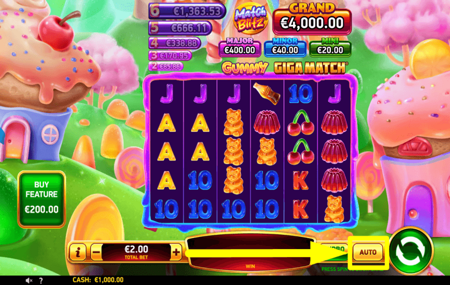 Gummy Giga Match INICIAR GIROS AUTOMÁTICOS.